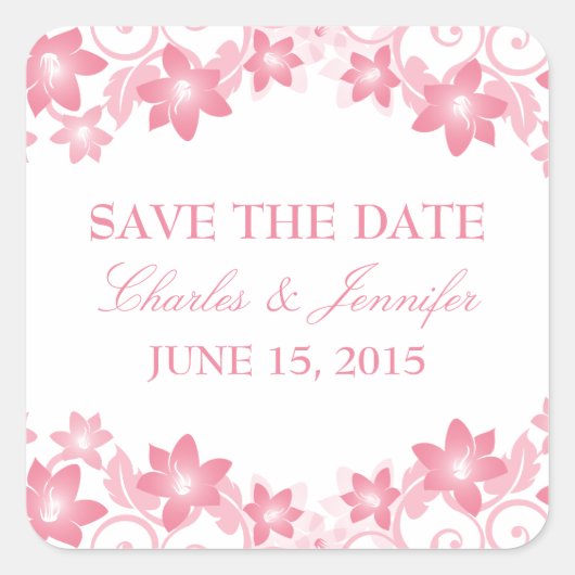 Pink Simple Floral Save the Date Stickers (Vorderseite)
