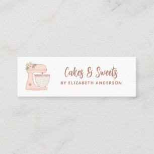 Pink Simple Mixer Floral Cake Bakery Business Card Mini Visitenkarte