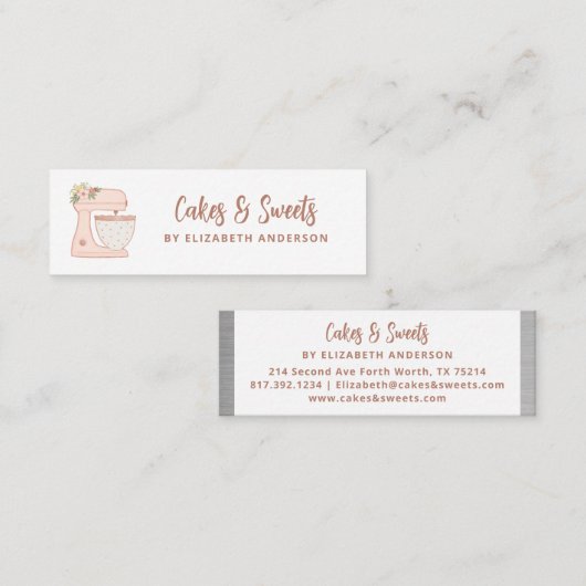 Pink Simple Mixer Floral Cake Bakery Business Card Mini Visitenkarte (Vorne/Hinten)