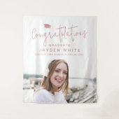 Pink Simple Modern Script Foto Graduation Party Wandteppich (Vorderseite)