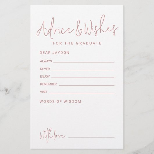 Pink Simple Modern Script Graduate Beratung & Wüns (Vorderseite)