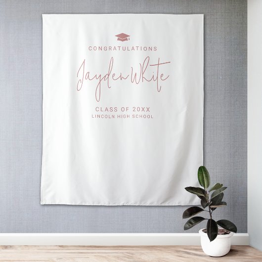 Pink Simple Modern Script Name Graduation Party Wandteppich