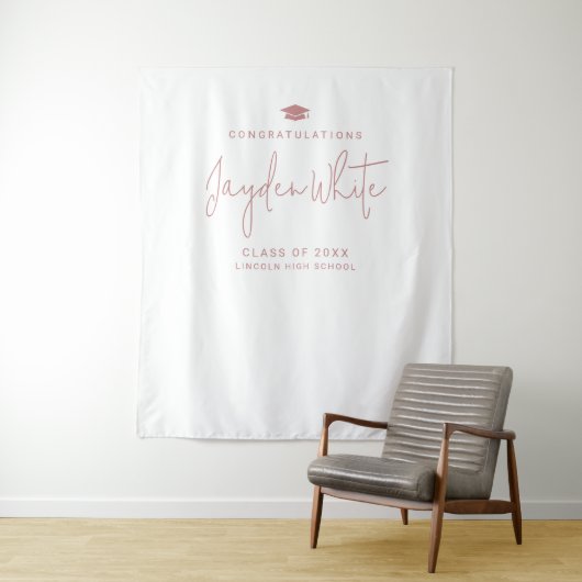 Pink Simple Modern Script Name Graduation Party Wandteppich (Beispiel)