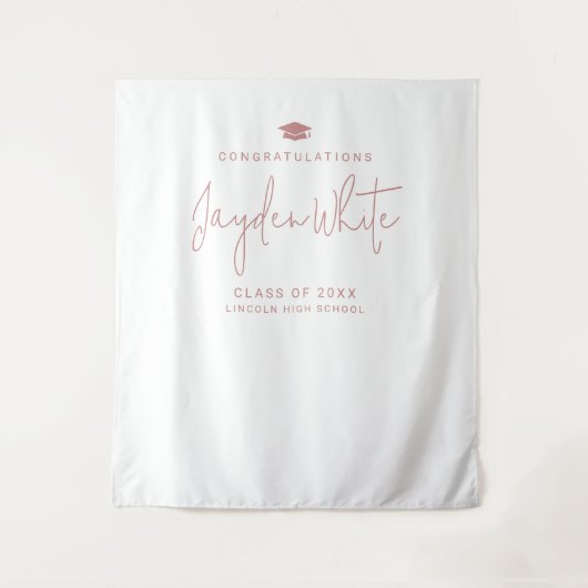 Pink Simple Modern Script Name Graduation Party Wandteppich (Vorderseite)