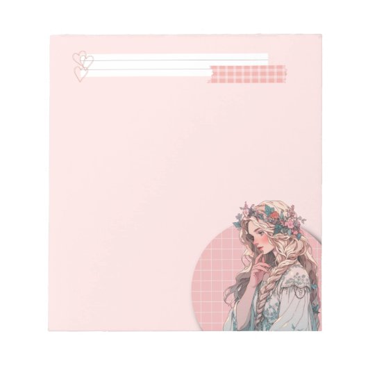 Pink Simple Niedlich Anime Boho Notepad Notizblock (Vorderseite)