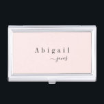Pink Simple Script Name Modern Luxus personalisier Visitenkarten Dose<br><div class="desc">Modernes,  schick-minimalistisches Skript-Namensdesign auf farblich bearbeitbarem,  rosa Hintergrund,  einfach und elegant,  großartig maßgeschneidert Ihre eigenen luxuriösen beruflichen personalisierten Visitenkartengehäuse.</div>