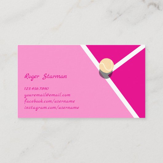 Pink Simple Tennis Modern Pastel Visitenkarte (Rückseite)