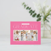 Pink Simple Typografy Foto Collage Abschluss Postkarte (Stehend Vorderseite)