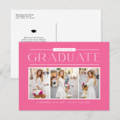 Pink Simple Typografy Foto Collage Abschluss Postkarte (Vorne/Hinten)