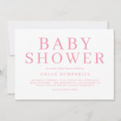 Pink Simple Typografy Stripes Girl Babydusche Einladung (Vorderseite)