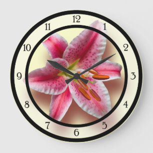 Pink Single Stargazer Lily Große Wanduhr