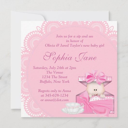 Pink Sip und Baby Girl Dusche Einladung (Rückseite)