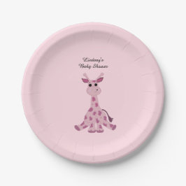 Pink Sitting Giraffe Babydusche Pappteller