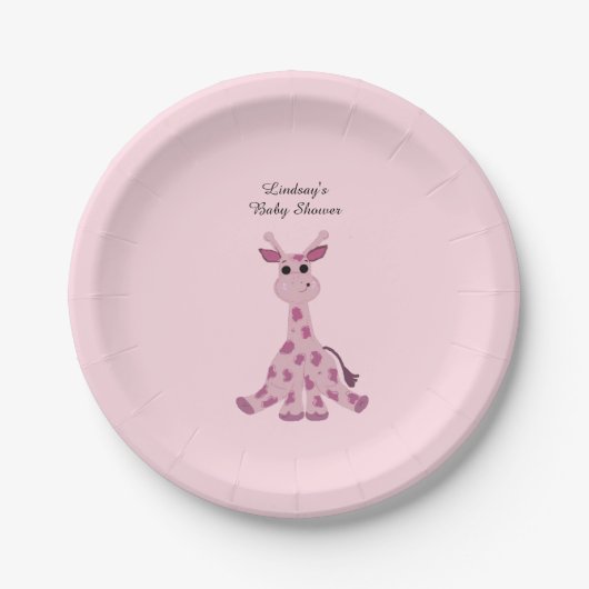 Pink Sitting Giraffe Babydusche Pappteller (Vorderseite)