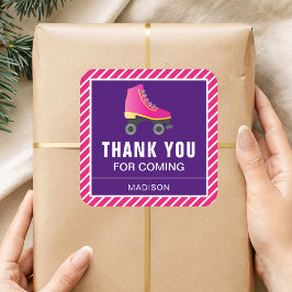 Pink Skate Roller Skaten Birthday Party Gefallen Quadratischer Aufkleber