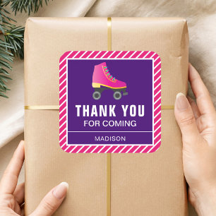 Pink Skate Roller Skaten Birthday Party Gefallen Quadratischer Aufkleber