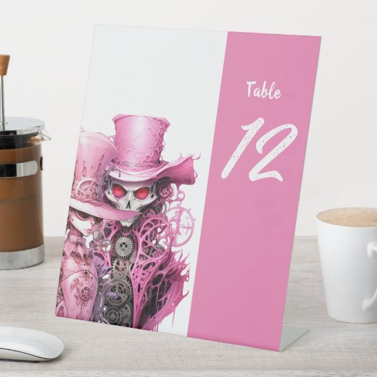 Pink Skeleton Wedding Steampunk Sockelschild (In Situ)