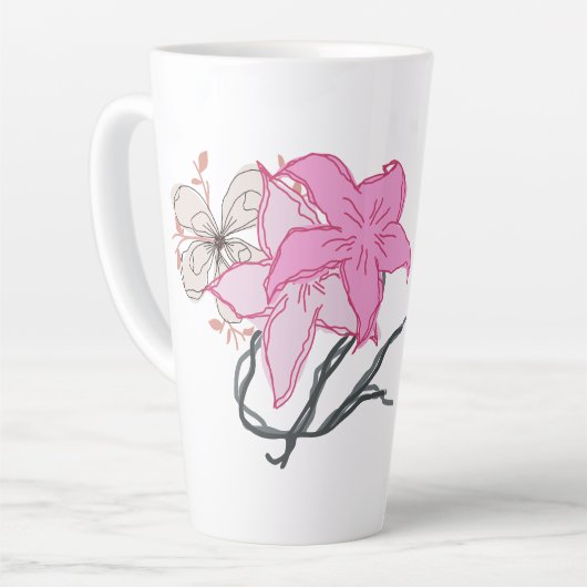 Pink Sketched Blume Bouquet Milchtasse (Linke Ecke)