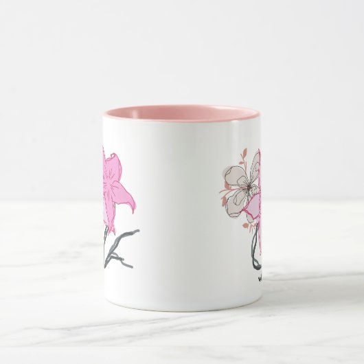 Pink Sketched Blume Bouquet Tasse (Zentrum)