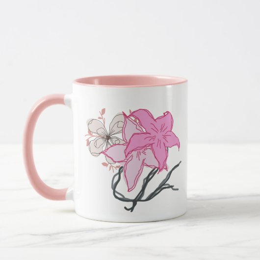 Pink Sketched Blume Bouquet Tasse (Links)