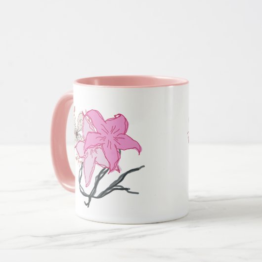 Pink Sketched Blume Bouquet Tasse (Vorderseite Links)