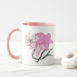 Pink Sketched Blume Bouquet Tasse