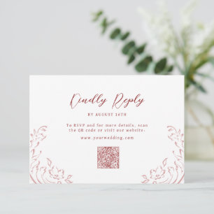 Pink Sketched Vintag Blüh QR Code Hochzeit RSVP Karte