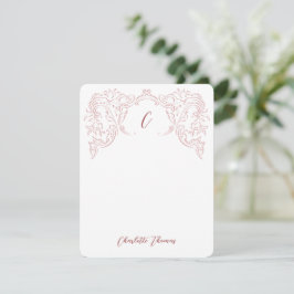 Pink Sketched Vintag Geblüht Monogram Stationery Mitteilungskarte