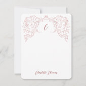 Pink Sketched Vintag Geblüht Monogram Stationery Mitteilungskarte (Vorderseite)