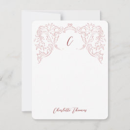 Pink Sketched Vintag Geblüht Monogram Stationery Mitteilungskarte