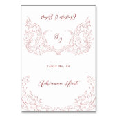 Pink Sketched Vintag Geblüht Platzkarte faltenbar Tischnummer (Vorderseite)