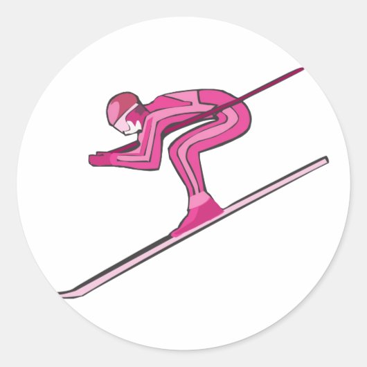 Pink Ski Fast Runder Aufkleber (Vorderseite)