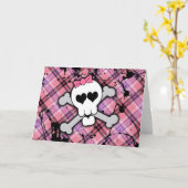 Pink Skull and Crossbones with Hearts and Bow Karte (Gelbe Blume)
