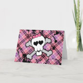 Pink Skull and Crossbones with Hearts and Bow Karte (Vorderseite)