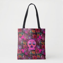 Pink Skull and Floral Retro 90s Beutel Tasche