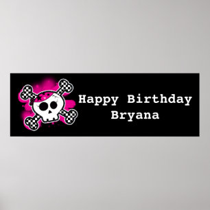 Pink Skull & Bones Girls Geburtstagsparty Banner Poster