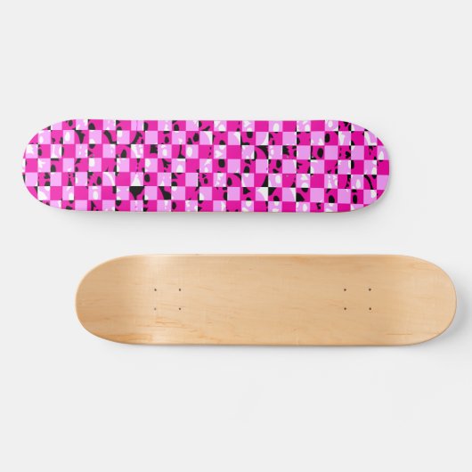 Pink Skull Checkerboard Skateboard (Horizontal)