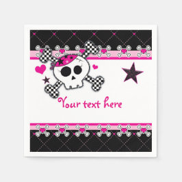 Pink Skull Crossbones & Hearts Party Napkins Serviette
