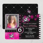 Pink Skull & Crossbones Herz Foto Einladung (Vorne/Hinten)