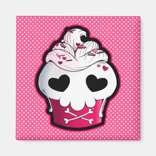 Pink Skull Cupcake Magnet (Vorne)