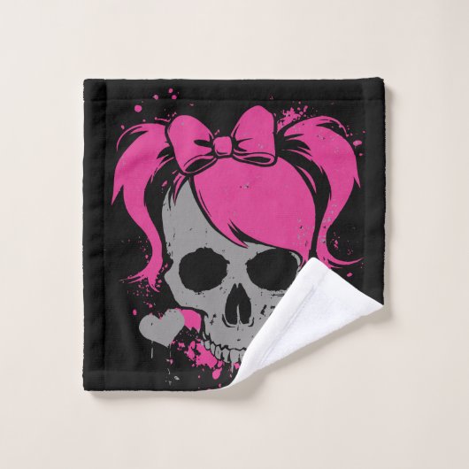 Pink Skull Girl – Dark Cute Style Waschlappen (Waschlappen)