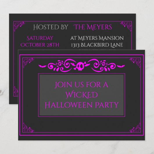 Pink Skull Halloween Einladung (Vorne/Hinten)