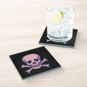 Pink Skull on Bones Black Gel Untersetzer