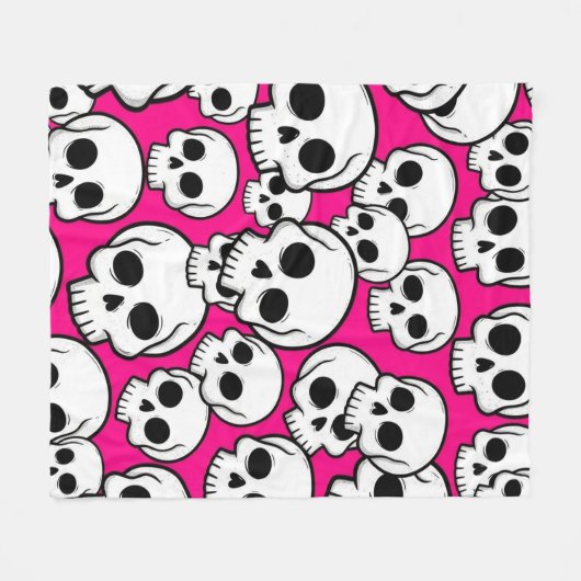 Pink Skull Pattern Fleece Blanket (Vorderseite (Horizontal))