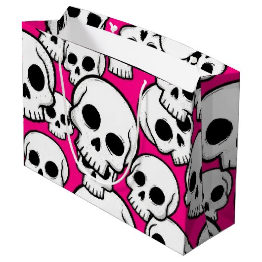 Pink Skull Pattern Gift Bag Große Geschenktüte (Rückseite Schrägansicht)