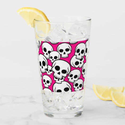 Pink Skull Pattern Glass Cup Glas (Vorderseite Ice)