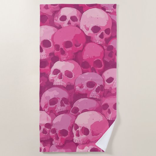 Pink Skull Pattern Pop Art Illustration Strandtuch (Vorderseite)