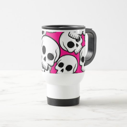 Pink Skull Pattern Travel/Commuter Mug Reisebecher (VorderseiteRechts)