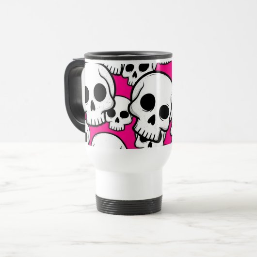 Pink Skull Pattern Travel/Commuter Mug Reisebecher (Vorderseite Links)