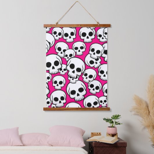Pink Skull Pattern Wandteppich Mit Holzrahmen (Schlafzimmer)
